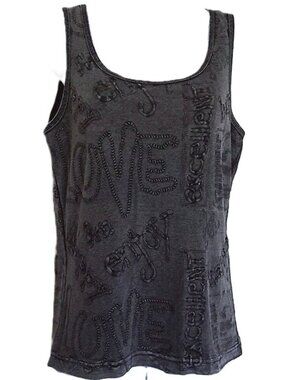 *Rare* Chico's Design Top Cami Tank Embroidered Detail Cotton Gray EUC Sz 1 (M)